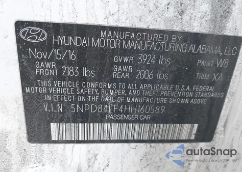 2017 Hyundai Elantra Value Edition z USA, uszkodzony, nr VIN 5NPD84LF4HH160589